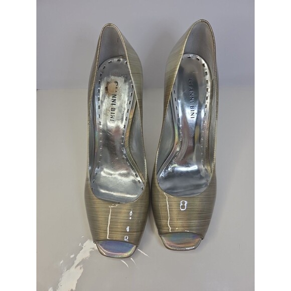 Gianni Bini Gold Iridescent Leather Peep Toe Pumps High Heel Sz 9 shine @ Hoco - Picture 7 of 8